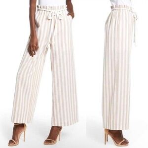 English Factory Sz L High Rise Wide Leg Tan Ivory Striped Paper Bag Waist Pants.